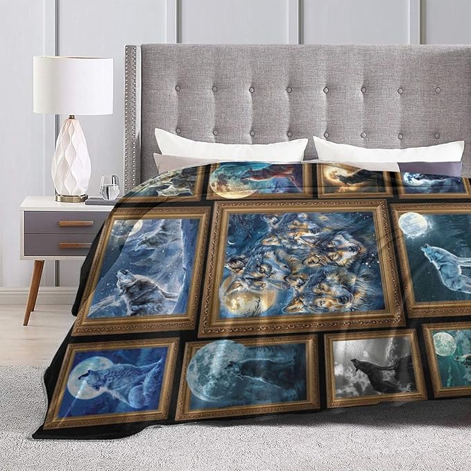 Wolf Blanket Wildlife Throw Blanket Soft Warm Cozy Fuzzy Plush Wolves Throw Blanket Gifts for Girls Women Wolf Lightweight Fleece Flannel Gift Blankets for Kids Adults 40"X50"