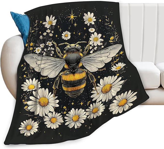 Bee Blanket Honey Bees Throw Blanket Soft Warm Cozy Fuzzy Plush Bumble Bee Throw Blanket Gifts for Girls Women Bees Lightweight Fleece Flannel Gift Blankets for Kids Adults 60"X80"