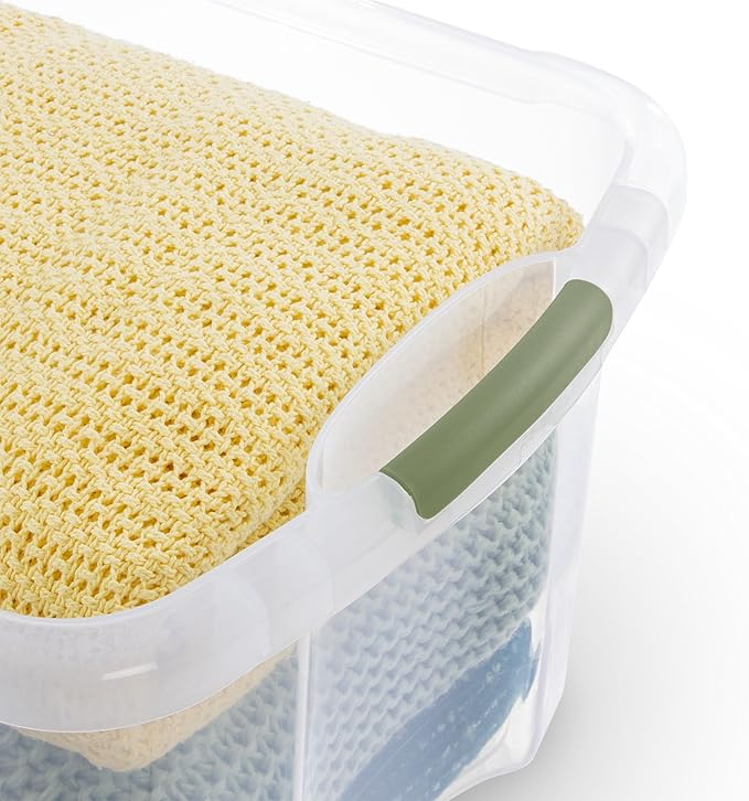 (2 pack) 70 Quart Heavy-Duty Plastic Storage Bin with Full-Grip Handles and Lids,Green Clear Stackable Storage Bins for Hoilday Decor|Garage Organization