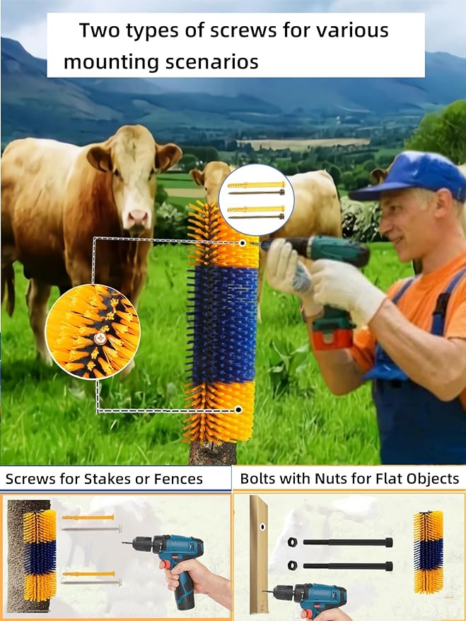 Livestock Scratch Brush,Goat Cow Horse Pig Dog Livestock Brushes for Scratcher, Big Goat Scratching Post for Animal Self-Grooming, Clean The Fur,Protecting Fences