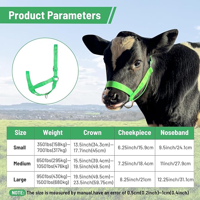 perixir Cow Halter Cattle Halters Calf Halter with Leading Rope，Adjustable Nylon Livestock Cattle Halter，for Miniature Horse Donkey Goat Foal
