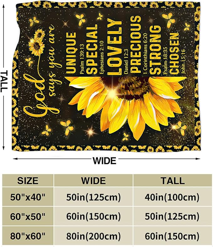 Christian Blanket, Bible Verse Throw Blankets, Sunflowers Fuzzy Plush Blanket Ultra Soft Religious Gift for Women Kids Teens Men Girls Boys Stuff Decor for Home Bedding Sofas Couch 80"X60"