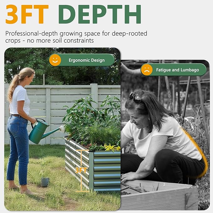 FOOWIN 2pcs 8x4x3ft Galvanized Raised Garden Bed, Planter Raised Garden Boxes Outdoor, Large Metal Raised Beds for Gardening, Garden Bed for Vegetables, Flowers, Herb, Silver