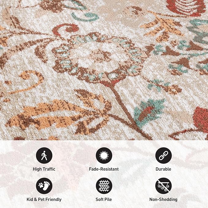 Rugshop Vine Floral Modern for Living Room, Bedroom, or Entryway Beige Multi Area Rug 2' 3" x 8' Runner Beige