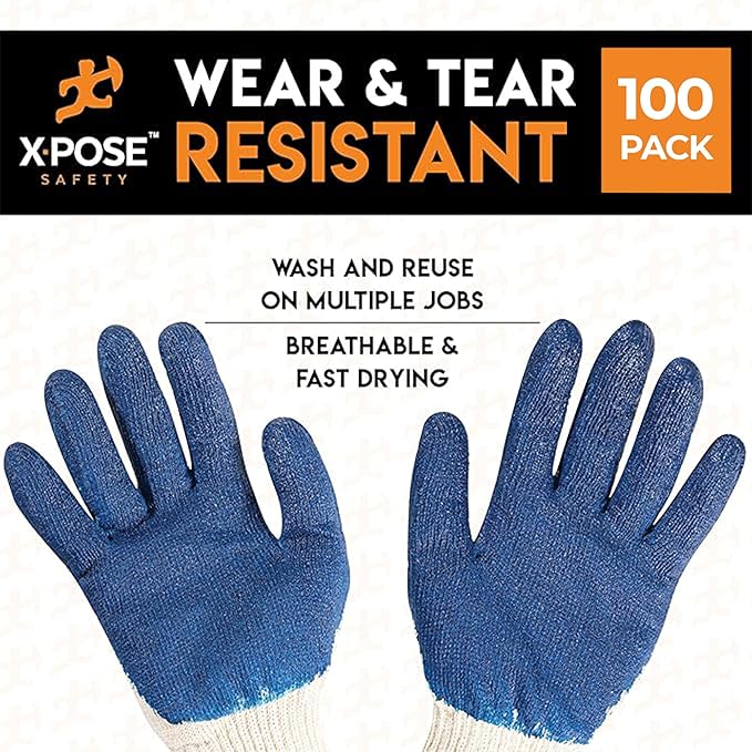 Working Gloves Red & Blue Palm Working Gloves - Latex Rubber Coated Knit with Grip-Safety Gloves for Construction,Electrician
