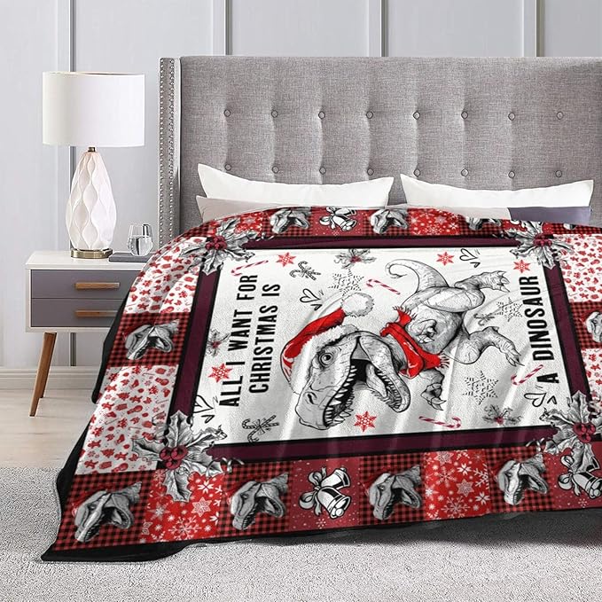 Mudiwa Christmas Dinosaur Blanket Cute Dinosaur Flannel Plush Throw Blanket Cozy Dinosaur Decor Fleece Bedding Stuff Blanket Gifts for Dinosaur Lover Girls Boys Kids Adults Women Bed Travel 40"x50"