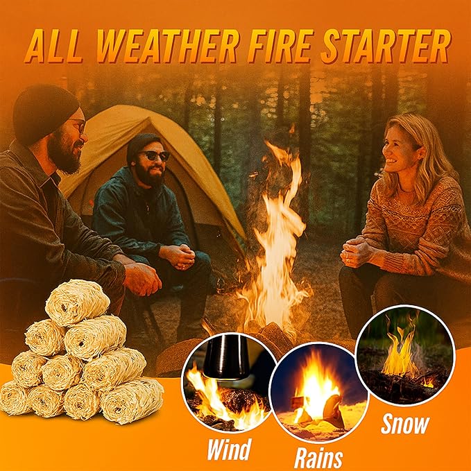 200 PCS Natural Wax & Sawdust Fire Starters – All-Weather Charcoal Starters for Campfires, Grill, Fire Pit, Indoor Fireplaces, BBQ, Wood Stove, Smoker