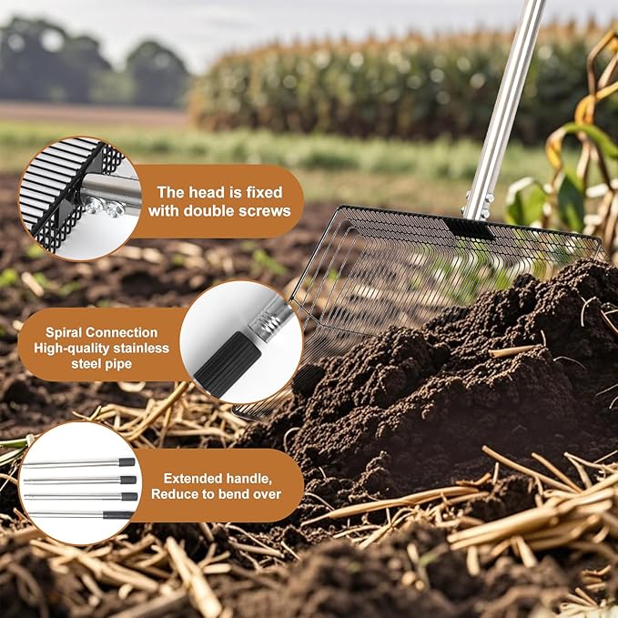 YUMEKA 15inch Chicken Poop Scooper,3-in-1 Detachable Tool (38 to 64 inches), Stainless Steel coop Scoop for Sand, Poop Shovel for Poultry Coop Accessories,Pet Manure Cleaning Tools.