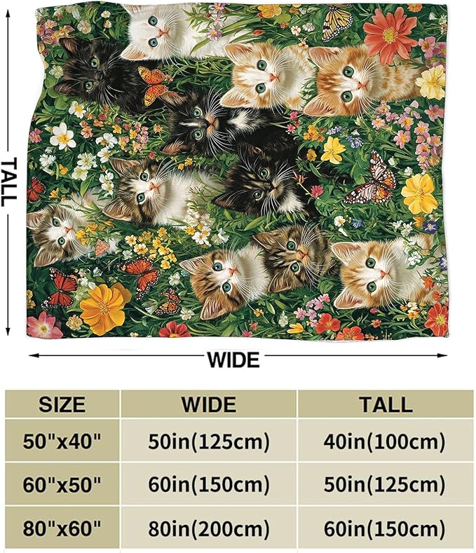 Cat Throw Blanket Ultra Soft Cozy Deer Flower Cats Blanket Fleece Fuzzy Plush Cat Lovers Decor Gifts for Women Girls Adults Couch Sofa 80"x60"