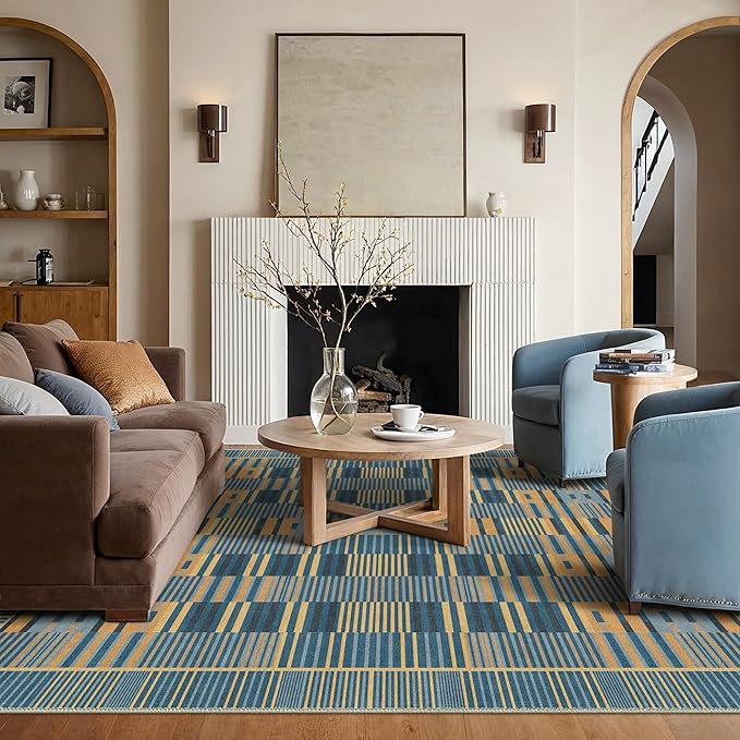 GENIMO Machine Washable 5x7 Area Rugs for Living Room, Non Slip Vintage Rugs, Low Pile Lightweight Chenille Print Rug for Bedroom, Dining Room, Home Office, Navy Blue