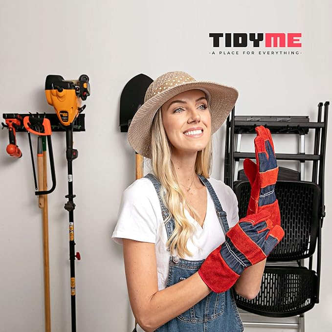 TIDYME Garage Tool Organizer Wall Mount - 64 inches - Sturdy Storage Rack with Adjustable Hooks, Anti-Rust - Easy Installation, 400lbs Capacity - Garden Tool Organizer (04 Racks & 08 Hooks)