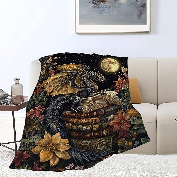 Dragon Blanket, Dragon Book Throw Blanket, Dragons Gifts Blankets Stuff Fleece Flannel Plush for Men Boys Women Girls Lovers Adults Soft Bedding Gift for Sofa Bed Office Home Decor 80"x60"