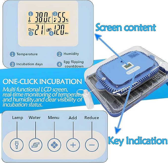 Automatic Incubator for 70 Hatching Eggs,with Automatic Egg Turning and Humidification,Temperature Control, Incubator for Hatching 70 Chicken or Duck Eggs and Other Bird Eggs