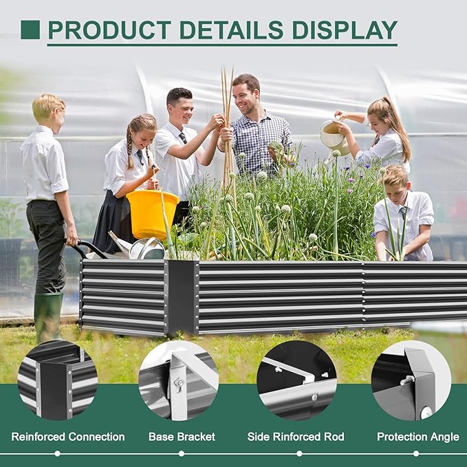 Land Guard 8x4x3ft Rectangular Galvanized Raised Garden Beds, Large-Capacity Metal Planter Box Outdoor, Durable Deep Raised Garden Bed 3ft Tall, Raised Beds for Gardening Vegetables, Modern Gray