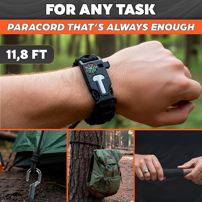 2Pack Survival Paracord Bracelet – 5-in-1 Adjustable Tactical Bracelet for Men with 10 ft Paracord, Flint Fire Starter, Compass, Whistle & Scraper – Survival Gear for Camping, Hiking, Fishing & Travel