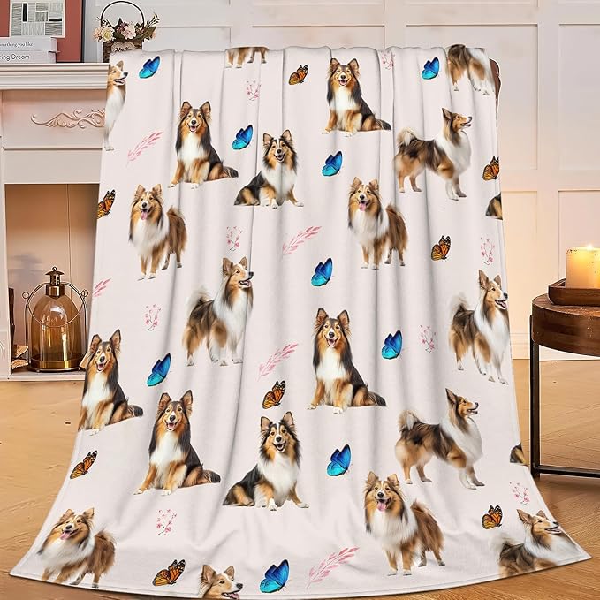 Sheltie Shetland Sheepdog Throw Blanket Dogs Lover Flannel Blankets Plush Super Soft Cozy Warm Decor Gifts for Boys Girls Kids Adults Men Women 60" x 80"
