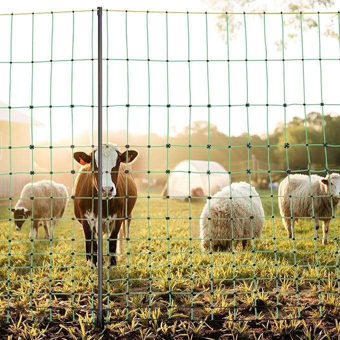 VEVOR Electric Fence Netting, 50" H x 164' L, Livestock Net Fencing with Posts & Stakes, Portable Mesh Nets for Goats, Sheep, Deer, Hogs, Dogs, Electric Fencing for Backyards, Gardens, Farms, Ranches