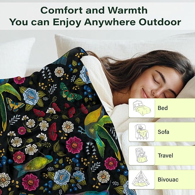 Hummingbird Blanket for Kids, Hummingbird Gifts for Women, Soft Cozy Flannel Birds Throw Blankets for Young Adults, Birthday Gifts Blanket for Bedroom, Gift for Chritsmas Thanksgiving, 40x50