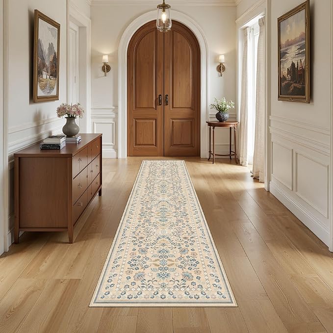 Runner Rug for Hallways Kitchen: 2x8 Washable Area Rug Boho Floral Soft Long Rug - Non-Slip Low Pile Throw Indoor Carpet for Entryway Kitchen Bedroom Laundry Bathroom - Multi Color