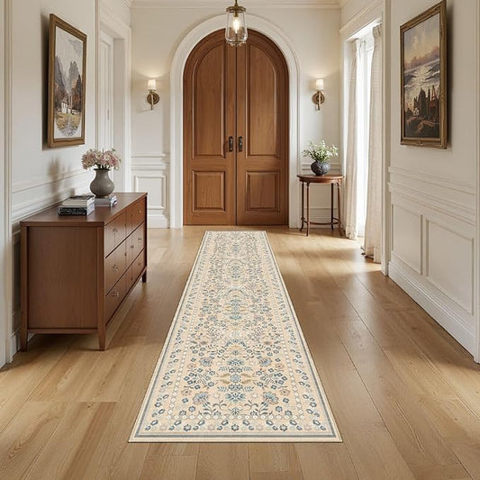 Runner Rug for Hallways Kitchen: 2x8 Washable Area Rug Boho Floral Soft Long Rug - Non-Slip Low Pile Throw Indoor Carpet for Entryway Kitchen Bedroom Laundry Bathroom - Multi Color