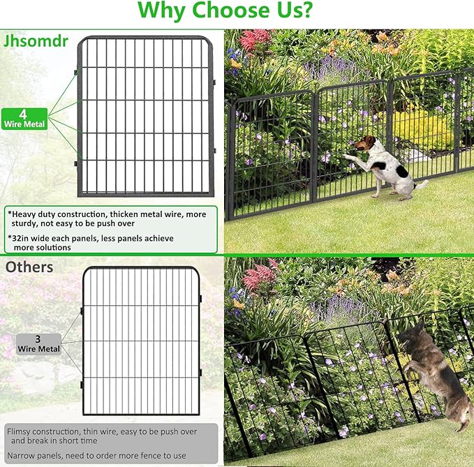 No Dig Decorative Garden Fence with Gate Rustproof Metal Fence Panels, 32in(H) x 53Ft(L) Garden Fencing for Yard 20 Panels Animal Barrier Fence for Dogs, Rabbit, Patio