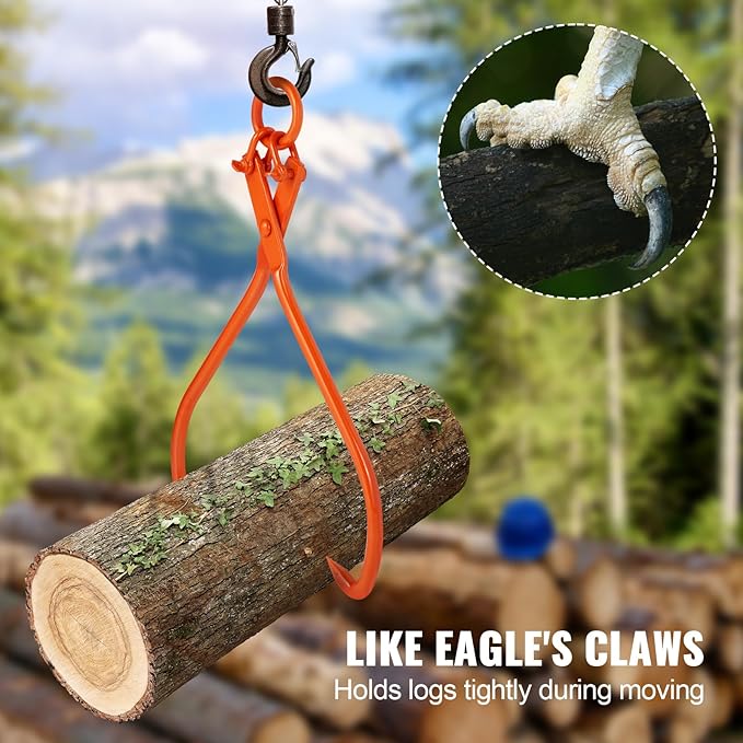 VEVOR Log Skidding Tongs, 32 inch 2 Claw Log Lifting Tongs, Heavy Duty Steel Lumber Skidding Tongs, 1543 lbs/700 kg Loading Capacity, Log Lifting, Handling, Dragging & Carrying Tool