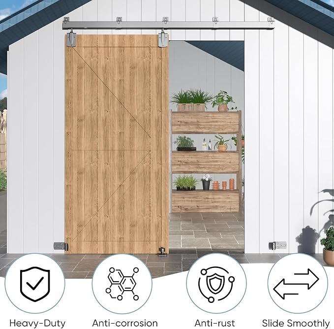 8FT Heavy Duty Exterior Barn Door Hardware Kit, BarnBase Box Rail Door Hardware Kit, Outdoor Hardware Kit for 1 Door(Door not Include), 450 lbs Capacity, Silver
