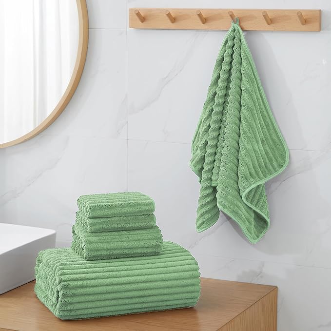 6-Piece Bath Towel Set(30"x60"), 2 Large Bath Towel Sheets, 2 Hand Towels and 2 Washcloths - Highly Absorbent Quick Dry Microfiber,Ultra Soft Towel Set for Bathroom (Sage Green