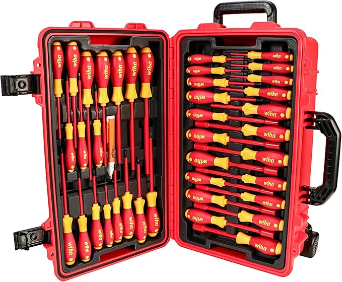 Wiha 32800 Insulated Tool Set with Screwdrivers, Nut Drivers, Pliers, Cutters, Ruler, Knife and Sockets in Rolling Tool Case, 10,000 Volt Tested and 1000 Volt Rated, 80-Piece Set