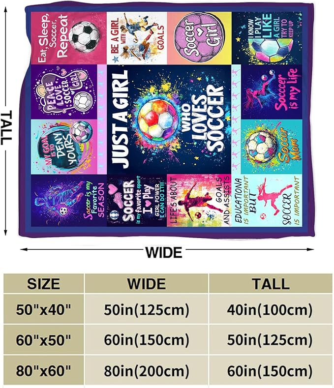 Soccer Blanket Gifts for Girls Women Soft Warm Plush Soccer Sports Throw Blanket Flannel Fleece Fuzzy Sport Blanket for Kids Lovers Bed Couch Living Room Decor 80"X60"
