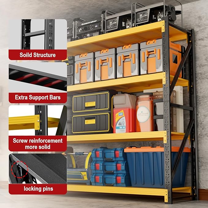 4000LBS Garage Shelving Heavy Duty, 48” W Storage Shelves, 4-Tier Adjustable Metal Storage Shelves, Steel Industrial Shelving Unit, Metal Shelving for Garage, Basement, Warehouse(47.3x20x79in)