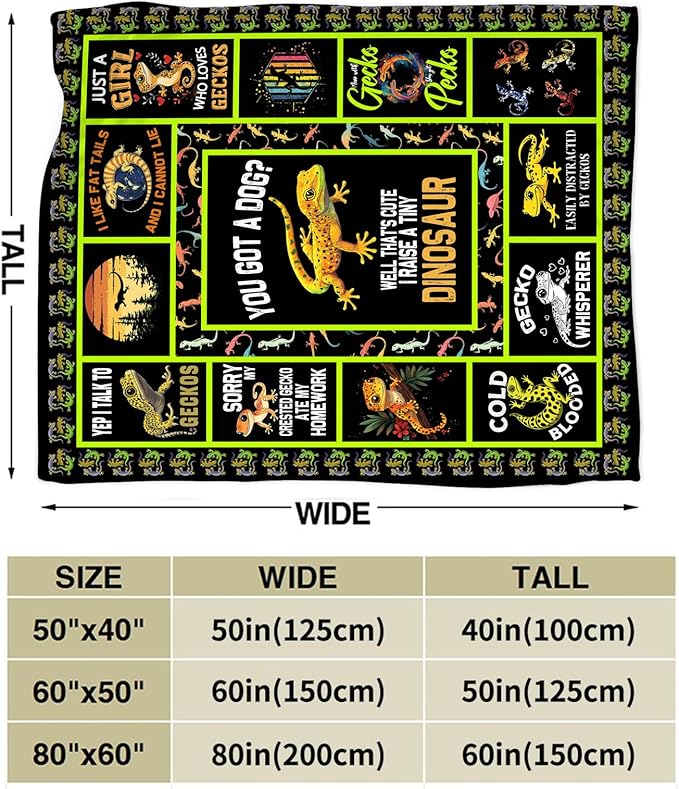 Gecko Blanket, Gecko Throw Blanket, Lizard Gifts Blankets Stuff Fleece Flannel Plush for Girls Women Men Boys Lovers Adults Soft Bedding Gift for Sofa Bed Office Home Decor 60"x50"
