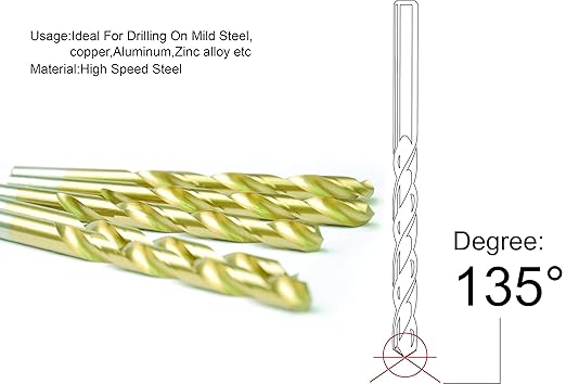 20PCS, 3/16", Titanium Coated Drill Bits