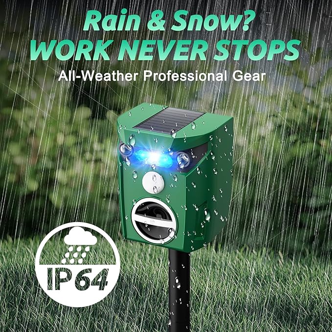 2 Pack Solar-Powered Ultrasonic Animal Repellent Outdoor, Deer Repellent Devices with Motion Sensor, Waterproof Deer, Cat, Raccoon, Coyote, Rabbit Deterrent for Yard, Garden, Farm