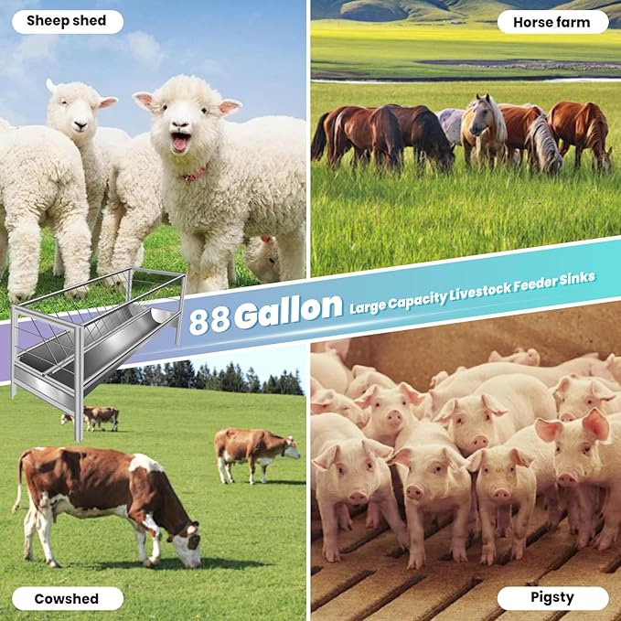 5 Ft Long Goat Hay Feeder, 88 Gallon Feeding Tray for Livestock Feeder, 2 in 1 Hay Feeder for Goats, Feeding Goats, Sheep and Ponies, for Farms, Sheep Sheds (Stainless Steel)