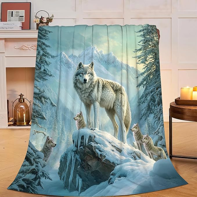 Wolf Blanket Wildlife Throw Blanket Soft Warm Cozy Fuzzy Plush Wolves Throw Blanket Gifts for Girls Women Wolf Lightweight Fleece Flannel Gift Blankets for Kids Adults 60"X80"
