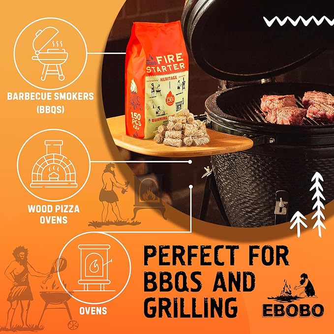 150 pcs Natural Fire Starters for Fireplace, Wood Stove, Charcoal Grill, BBQ, Fire Pit & Smoker – Wood Wool & Wax Rolls – Easy to Light, No Prep, No Mess