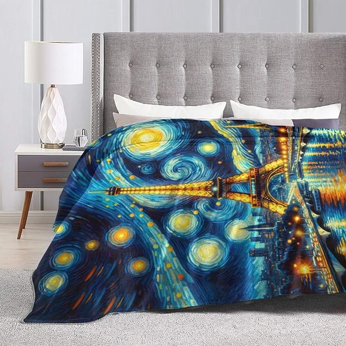 Eiffel Tower Blanket Starry Night Throw Blanket Soft Warm Cozy Fuzzy Plush Paris Throw Blanket Gifts for Girls Women Eiffel Tower Stuff Lightweight Fleece Flannel Gift Blankets for Kids Adults 50"X60"