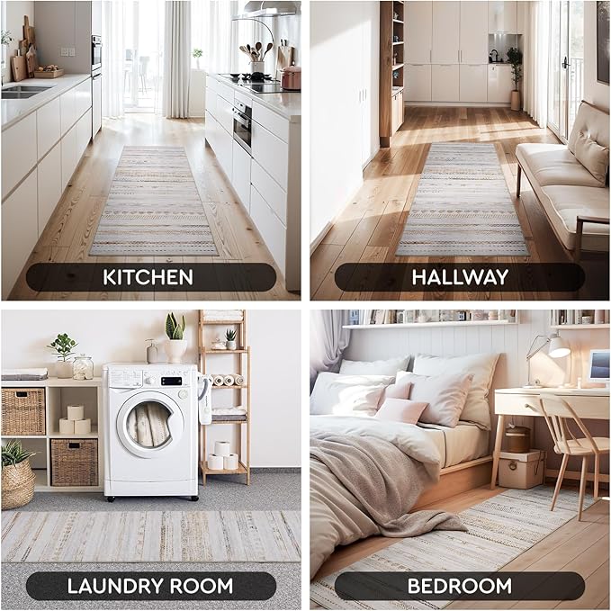 2x6 Runner Rug Machine Washable Non Slip Area Rug Distressed Neutral Moroccan Boho Rug Ultra Soft Floor Runners for Hallways for Entryway Laundry Room Kitchen, Multi-Color