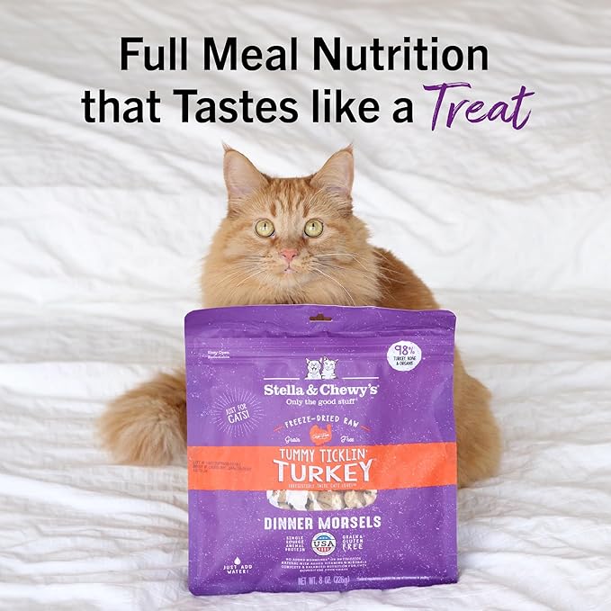 Stella & Chewy's Freeze-Dried Raw Cat Dinner Morsels - Premium Turkey Recipe with 98% Farm-Raised Meat & Organs - Natural Grain-Free Cat & Kitten Food - Made in USA - 3.5 oz