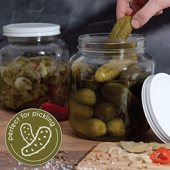 Half Gallon Glass Large Mason Jar Wide Mouth with Airtight Metal Lid - 1/2 Gallon (64oz) Capacity - Pickling, Storing and Canning- BPA-Free Dishwasher Safe- By Kitchentoolz - Made in USA
