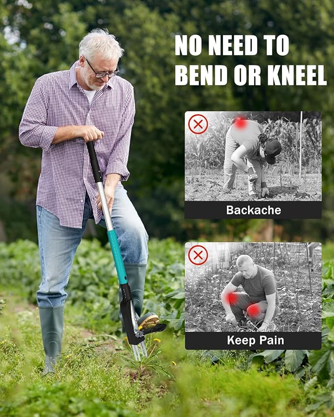 Breeze Touch 39" Weed Pulling Tool, 4-Claw Detachable Weed Puller Tool with Long Handle Adjustable, Heavy Duty Stand Up Weeder Weeding Tool for Lawn, Yard, Garden, Dandelion Picker, Weed Remover