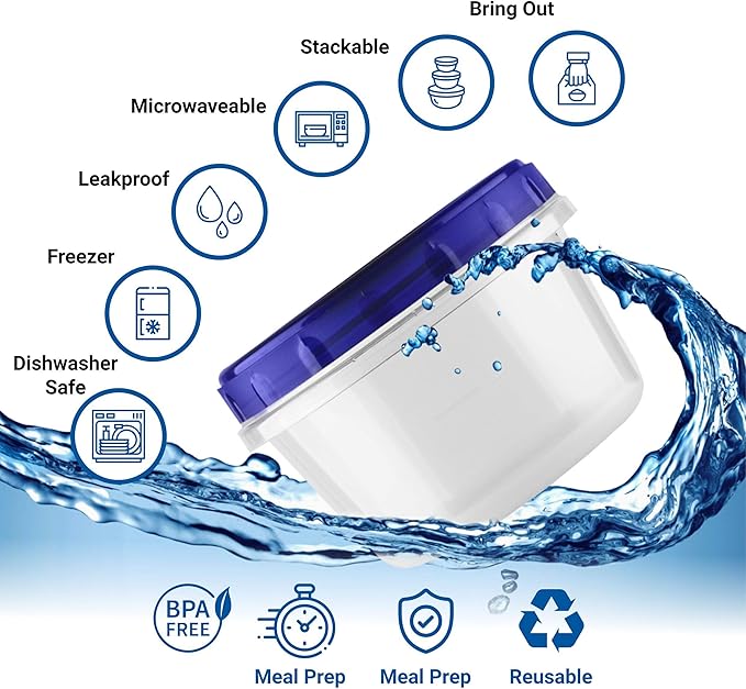 HomeyGear Twist Top Food Deli Containers Screw And Seal Lid 16 Oz Stackable Reusable Plastic Storage Container 12 Pack.