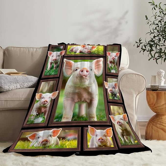 Pig Blanket Pig Gifts for Lovers Throw Blanket Stuff Cozy Plush Fleece Flannel Animal Blankets for Girls Boys Women Men 80"X60"