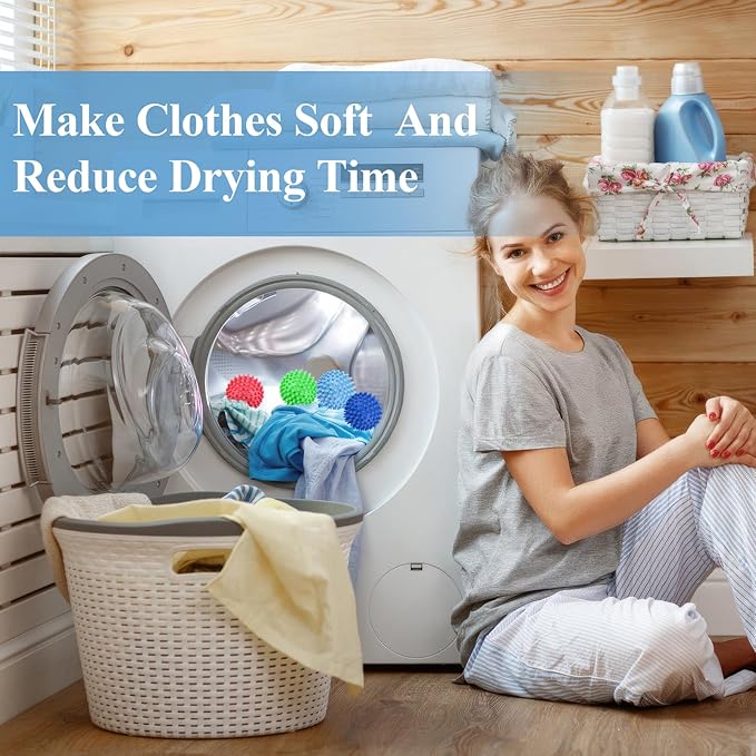 6 Pack Laundry Balls for Dryer, Dryer Balls Laundry Reusable, Dryer Ball Plastic Pellet Packs for Fabric Soften, Reduce Wrinkle and Less Static Cling-Mix