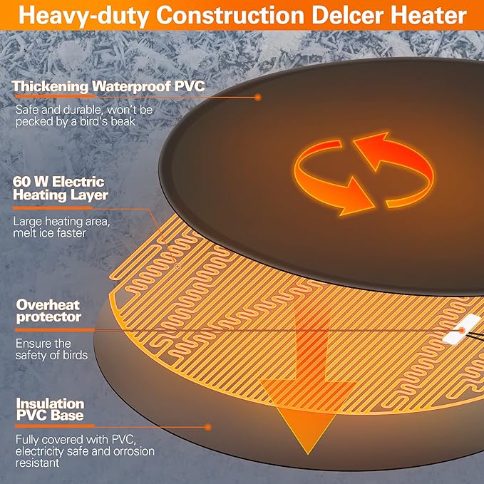 Dreyoo 2 Pack Bird Bath De Icer, 60w Submergible De Icer, Thermostatic Controlled Winter Water Heater Deicer for Bird, Chicken, Duck, Farm Trough, Design Patent Product