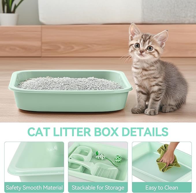 Pawise Cat Starter Kit Includes 4PCS Kitty Supplies, Great for Small Kitties, 14.5x10.5 Inch (Green)