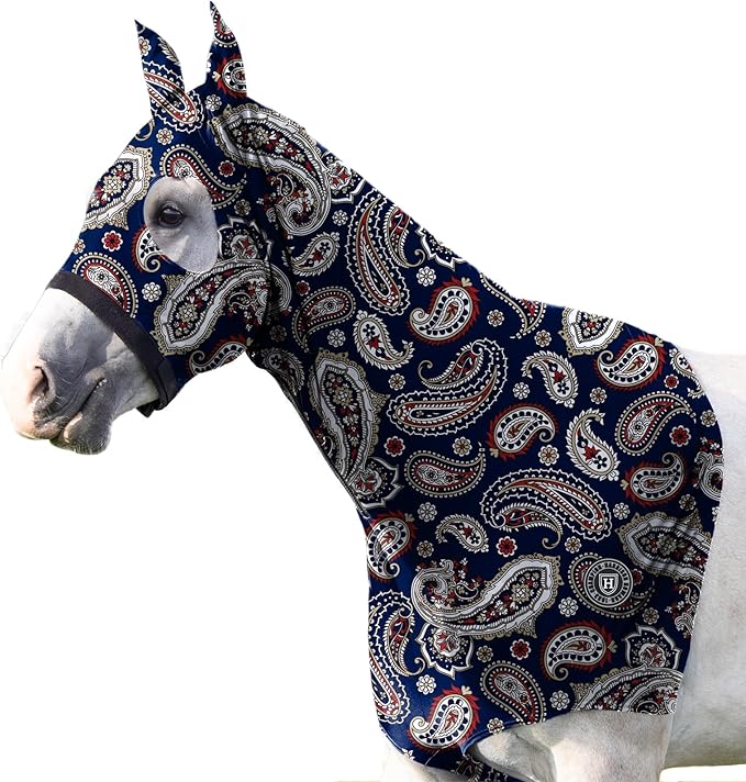 Harrison Howard Soft Horse Hood All-Covered Comfortable Sleezy for Horses with Zipper Paisley M