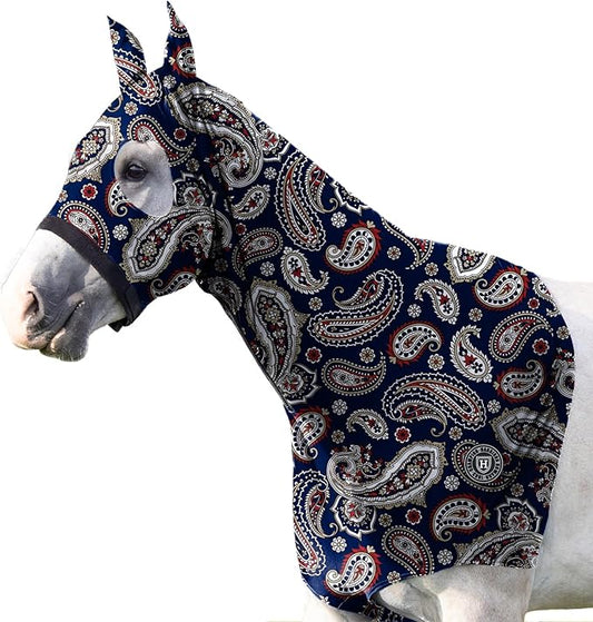 Harrison Howard Soft Horse Hood All-Covered Comfortable Sleezy for Horses with Zipper Paisley M