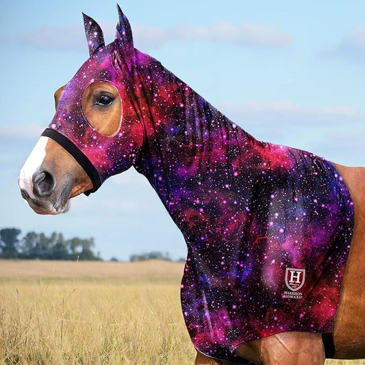 Harrison Howard Soft Horse Hood All-Covered Comfortable Sleezy for Horses with Zipper Vast Cosmos